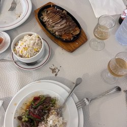 Jin Li Lai Chinese Restaurant - Beef with peppers , fried rice. Duck with fried rice.