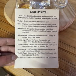 Gull Lake Distilling - Spirit menu