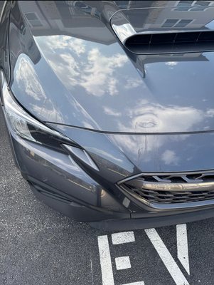 2022 Subaru WRX, hood dent repair - This was a repair done on the hood of a 2022 Subaru WRX. The dent was in a tough spot to work on, but our tech got it done and looking good in just under 2 hours.