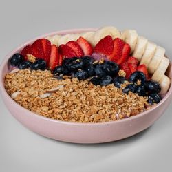 OG Acai Bowl  Base: acai, almond milk, banana, strawberry, blueberry  Toppings: banana, strawberry, blueberry, vanilla almond granola
