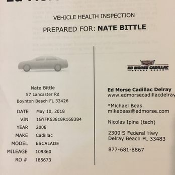 Mastria GMC - Results from inspection conducted at Ed Morse Cadillac, Delray Beach Fl. - Car Dealers Near Me - Raynham, Massachusetts