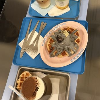 Gong Gan - Cream latte, black sesame croffle, corn latte - Coffee & Tea Near Me - Duluth, Georgia