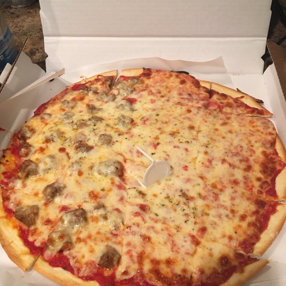 Half cheese half sausage 14" pizza $15