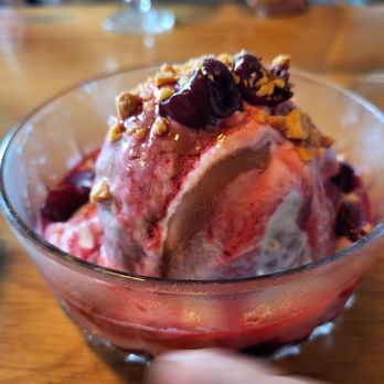Farm Bar - Ravenswood - Brandied Cherry Sundae (Brandied BDF Cherries, Vanilla Gelato, Roasted Banana Curd, Dark Choco Ganache, Whipped Mascarpone, Salted Peanuts) - Salad Near Me - Chicago, Illinois Farm Bar - Ravenswood - Brandied Cherry Sundae (Brandied BDF Cherries, Vanilla Gelato, Roasted Banana Curd, Dark Choco Ganache, Whipped Mascarpone, Salted Peanuts) - Salad Near Me - Chicago, Illinois