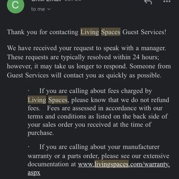 Living Spaces - Here my email, the manager is yet to return my call. - Furniture Stores Near Me - La Mirada, California Living Spaces - Here my email, the manager is yet to return my call. - Furniture Stores Near Me - La Mirada, California
