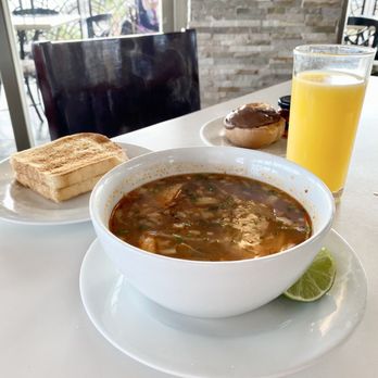 Sandos Finisterra - Breakfast soup of the day. It changes daily. A side of toast and bagel. - Hotels Near Me - Cabo San Lucas, BCS