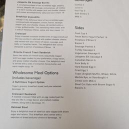 Breakfast menu Breakfast menu
