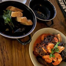 Thai mussels and black linguini seafood Thai mussels and black linguini seafood