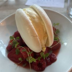 The Brown Dog - Meringue with clotted cream and red berries.