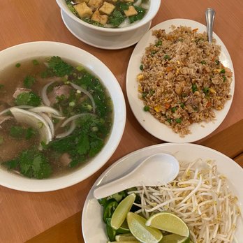 Kim Long Vietnamese Restaurant - Vegetarian pho, round streak pho, and combination fried rice. - Vietnamese Near Me - Spring, Texas