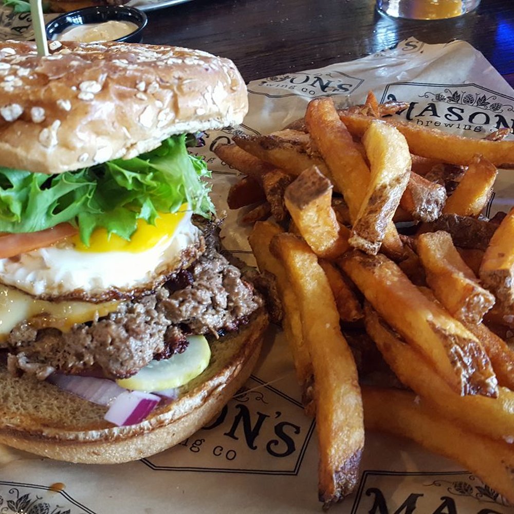 Mason’s Brewing - Old School veggie burger(Impossible Burger) with an egg on top. So delicious! - Breweries Near Me - Brewer, Maine Mason’s Brewing - Old School veggie burger(Impossible Burger) with an egg on top. So delicious! - Breweries Near Me - Brewer, Maine
