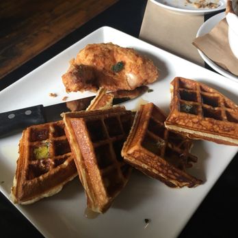 The State - chicken and waffles...kind of lacking in flavor and dry - New American Near Me - Redlands, California