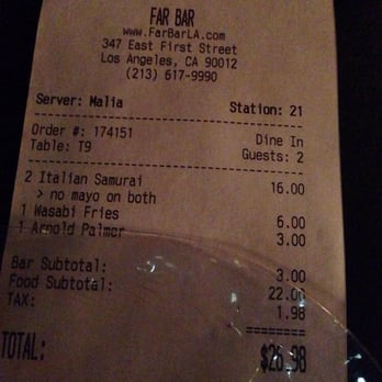 Far Bar - Not bad for a dinner for two! Dinner under $30! - Asian Fusion Near Me - Los Angeles, California