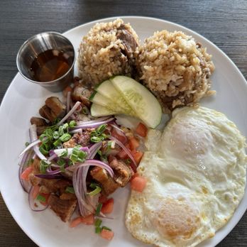Jessica's - Lechon Kawali with Adobo Fried Rice and eggs over medium - Breakfast & Brunch Near Me - Aiea, Hawaii Jessica's - Lechon Kawali with Adobo Fried Rice and eggs over medium - Breakfast & Brunch Near Me - Aiea, Hawaii