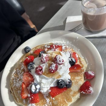 Over The Counter Cafe - Pancakes with berries and Hot Chocolate - Breakfast & Brunch Near Me - Salt Lake City, Utah Over The Counter Cafe - Pancakes with berries and Hot Chocolate - Breakfast & Brunch Near Me - Salt Lake City, Utah