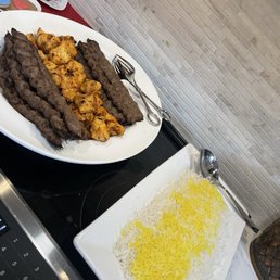 Beef, chicken, and the rice!