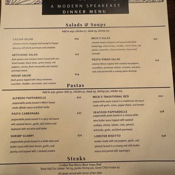 Mick's 33 Lounge - Dinner menu. - Lounges Near Me - Silver City, New Mexico