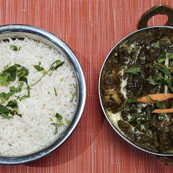 Bhatti Himalayan Grill - Shrimp Palak with white basmati rice - Indian Near Me - San Diego, California