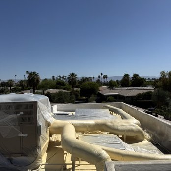 Superior Roofing Pros - Customer requested SPF on the A/C ducts to maximize insulation and energy efficiency. We covered surrounding areas and foamed the ducts. - Roofing Near Me - Coachella, California Superior Roofing Pros - Customer requested SPF on the A/C ducts to maximize insulation and energy efficiency. We covered surrounding areas and foamed the ducts. - Roofing Near Me - Coachella, California