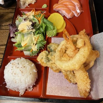 Kaki Sushi - Salmon Sashimi and Tempura Bento Box - Japanese Near Me - Pleasanton, California