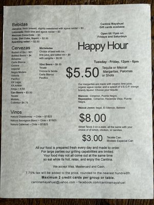 Menu photo 2 Cantina Mayahuel San Diego, CA