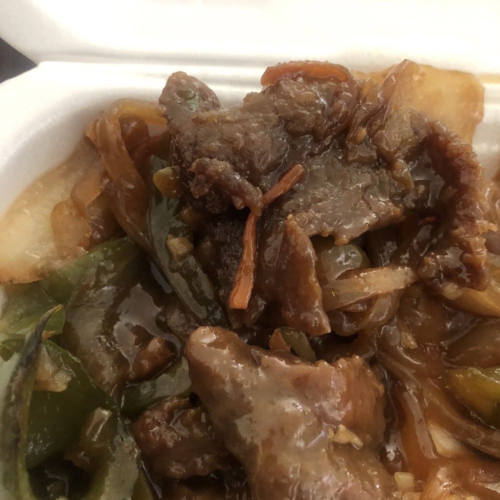 Few slices of beef. Usually a lot more than this and very thinly sliced now Few slices of beef. Usually a lot more than this and very thinly sliced now
