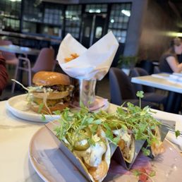 Shrimp tacos and Bite Mac burger Shrimp tacos and Bite Mac burger