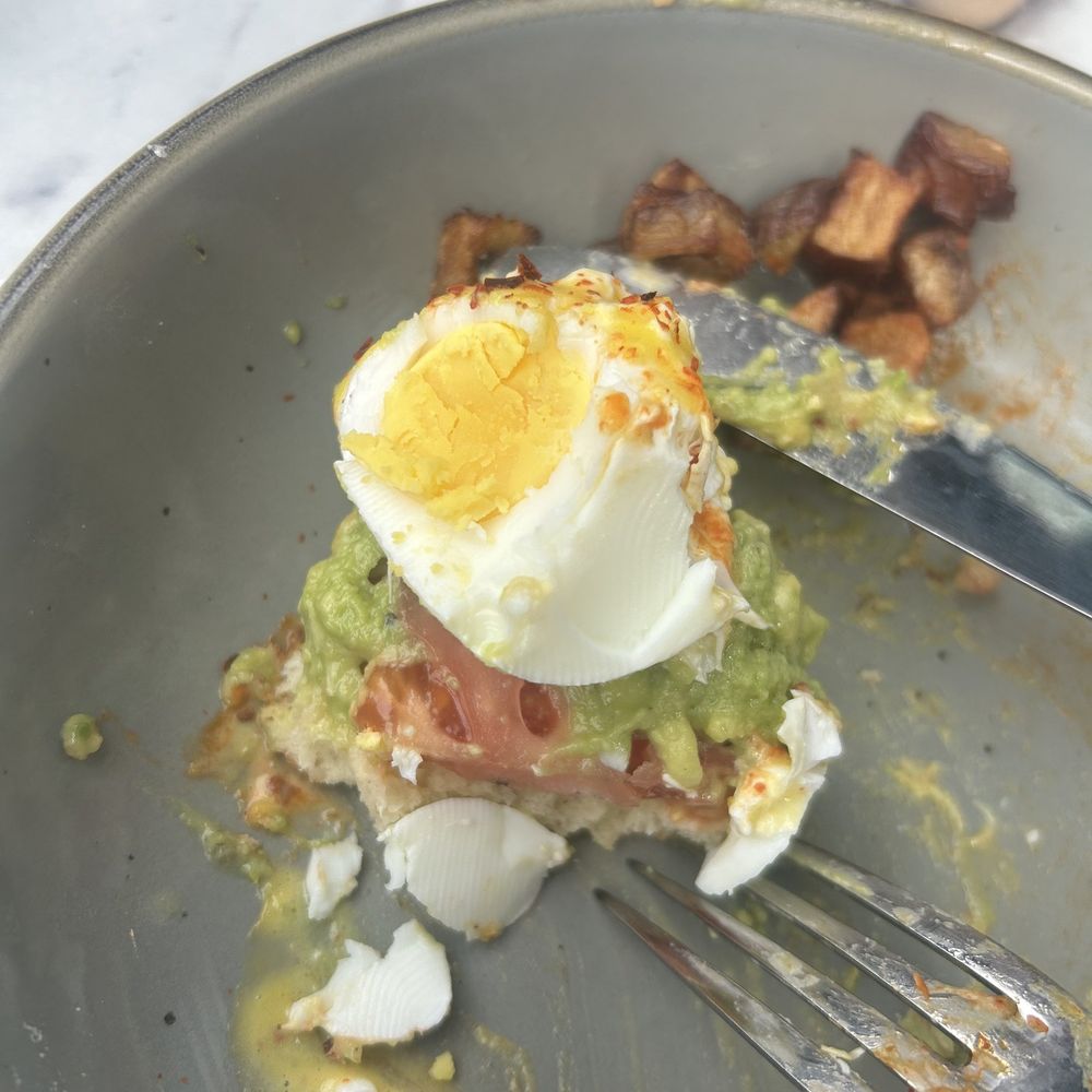 Breakaway Cafe - HARD poached egg on cali Benedict (not asked for) - Coffee & Tea Near Me - Chapel Hill, North Carolina