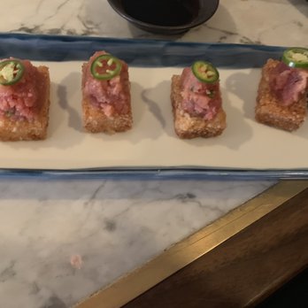 Sushi Note - Spicy Tuna on Crispy Risotto - Sushi Bars Near Me - Los Angeles, California Sushi Note - Spicy Tuna on Crispy Risotto - Sushi Bars Near Me - Los Angeles, California