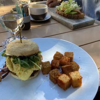 Layla - English muffin sandwich with hashbrowns and avocado toast with salmon - Mediterranean Near Me - Sonoma, California