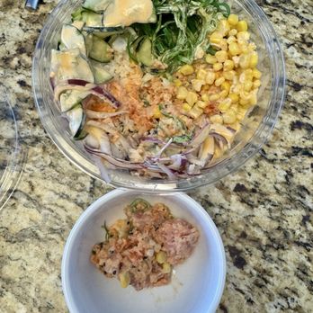 Pokeport Oceanside - Signature Big Ahi Bowl- 2 (yes two) scoops of protein transferred to small bowl for reference. - Juice Bars & Smoothies Near Me - Oceanside, California