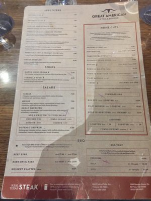 Menu photo 1 Great American Steakhouse El Paso, TX