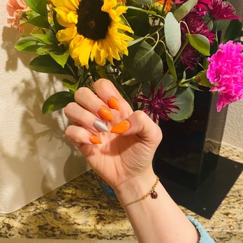 Lee’s Nails & Spa - FALL NAILS Orange Sherbet Gel Acrylic w/ diamond on each - Nail Salons Near Me - Sparks, Nevada Lee’s Nails & Spa - FALL NAILS Orange Sherbet Gel Acrylic w/ diamond on each - Nail Salons Near Me - Sparks, Nevada