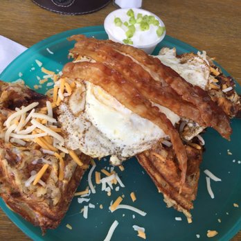 Leisha's Bakeria - Hash brown waffle with bacon and fried egg - Breakfast & Brunch Near Me - Bridgeport, Connecticut