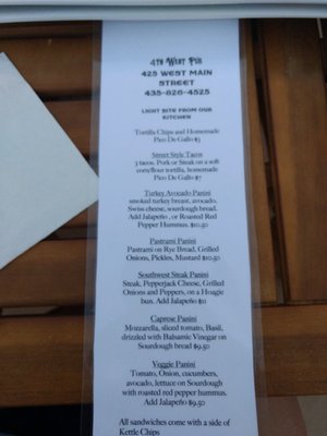 Menu photo 4 4th West Pub Escalante, UT