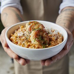 Farina San Ángel - Risotto arrabiata con camarones