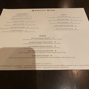Arroyo Vino - Menu 12/29/22 - New American Near Me - Santa Fe, New Mexico