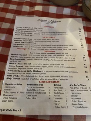 Menu photo 1 Herman's Ribhouse Fayetteville, AR