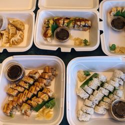 Sushi Yoru - Gyoza, dragon, spicy salmon, salmon sunset, tuna tataki, Boston, Alaskan