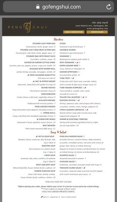 Menu photo 6 Feng Shui Restaurant & Lounge Burlington, MA