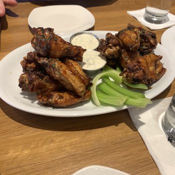 Open Road - Rosslyn - BBQ flavored wings (left) and Korean flavored wings (right) - American Near Me - Arlington, Virginia Open Road - Rosslyn - BBQ flavored wings (left) and Korean flavored wings (right) - American Near Me - Arlington, Virginia
