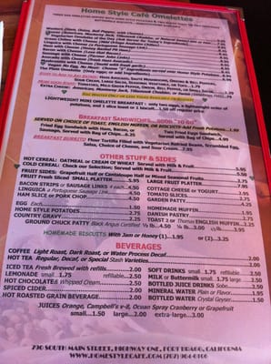 Menu photo 7 Home Style Cafe Fort Bragg, CA Menu photo 7 Home Style Cafe Fort Bragg, CA
