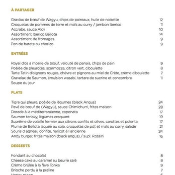 Le Braque - Carte restaurant Le Braque - Cocktail Bars Near Me - Paris, 75