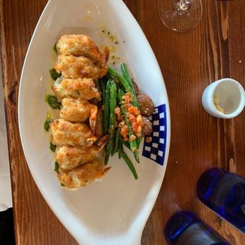 Duke's Seafood - Puffed and stuffed prawns. Crispy green beans and new potatoes - Seafood Near Me - Seattle, Washington
