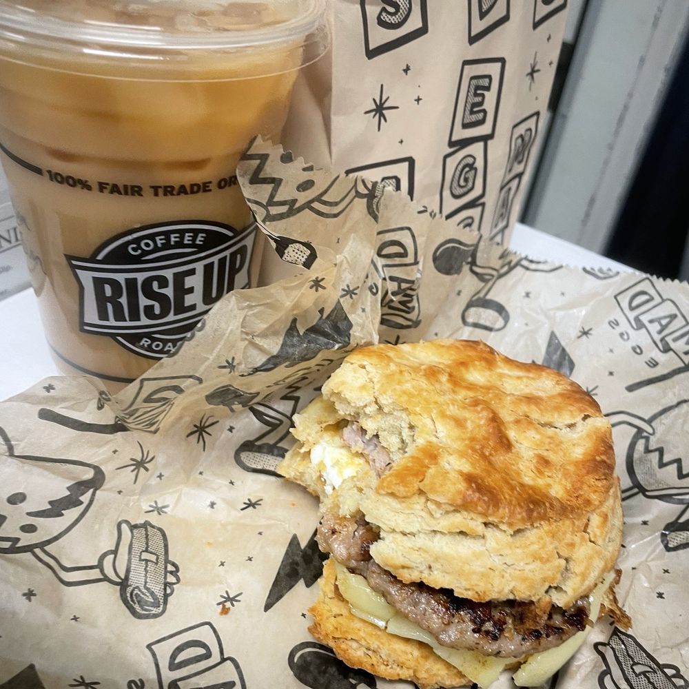 Rise up iced coffee Sausage egg and cheese Rise up iced coffee Sausage egg and cheese