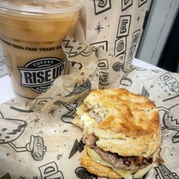 Rise up iced coffee Sausage egg and cheese Rise up iced coffee Sausage egg and cheese
