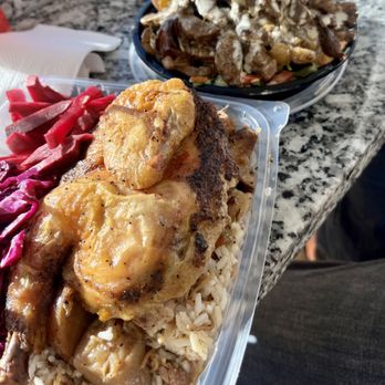Jerusalem Chicken - Onion & potato chicken with sides of pickled turnips and pickled cabbage (10/10 amazing) - Mediterranean Near Me - Los Angeles, California Jerusalem Chicken - Onion & potato chicken with sides of pickled turnips and pickled cabbage (10/10 amazing) - Mediterranean Near Me - Los Angeles, California