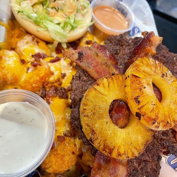 Sup Dogs - a tray of food including a burger and fries - New American Near Me - Chapel Hill, North Carolina