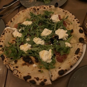 Marlena - prosciutto, burrata, pickled green garlic, calabrian chili honey, arugula, lemon = $26 - Coffee & Tea Near Me - Long Beach, California Marlena - prosciutto, burrata, pickled green garlic, calabrian chili honey, arugula, lemon = $26 - Coffee & Tea Near Me - Long Beach, California