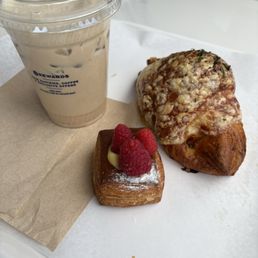Ham & Cheese Pastry, Fruit Bite (Raspberry), Iced Chai Latte Ham & Cheese Pastry, Fruit Bite (Raspberry), Iced Chai Latte